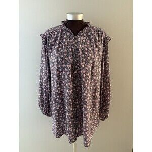 Lauren Conrad Top Womens 4X Blue Floral Ruffle Prairie Cottagecore Lightweight